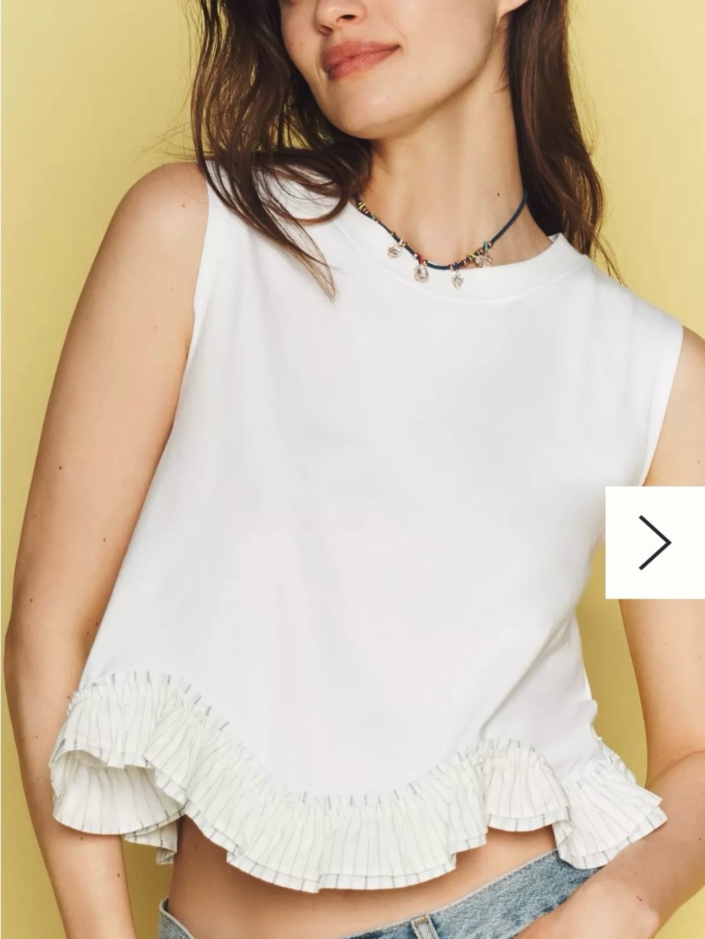 Maeve Anthropologie White Ruffle-Hem muscle Tee cotton size xs